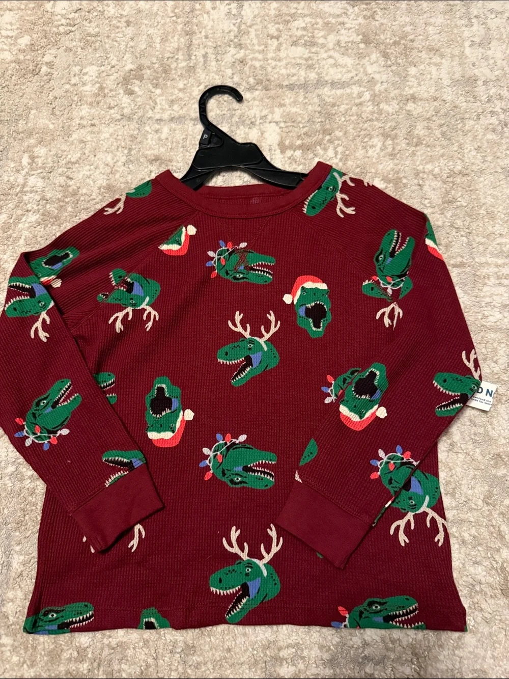 Old Navy Maroon Holiday Dino Waffle Long Sleeve size 5T-NWT